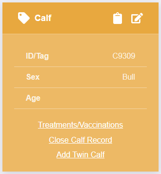 The calf card for C9309 with a Close Calf Record link