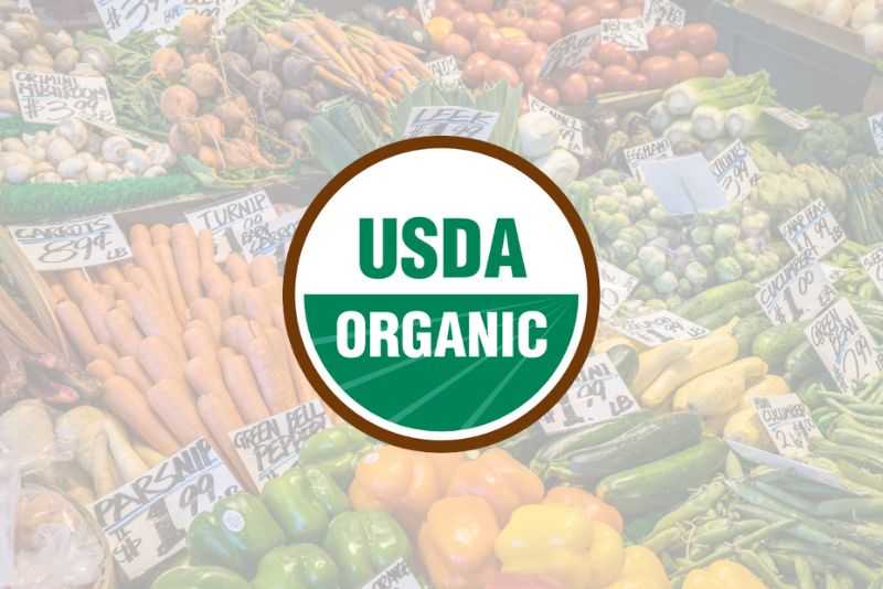 usda organic label on top of background of vegatables