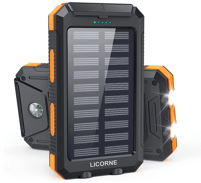A black and orange solar power bank