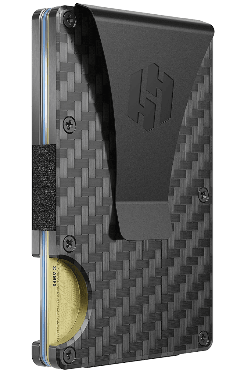 A metal black and gray men’s slim wallet