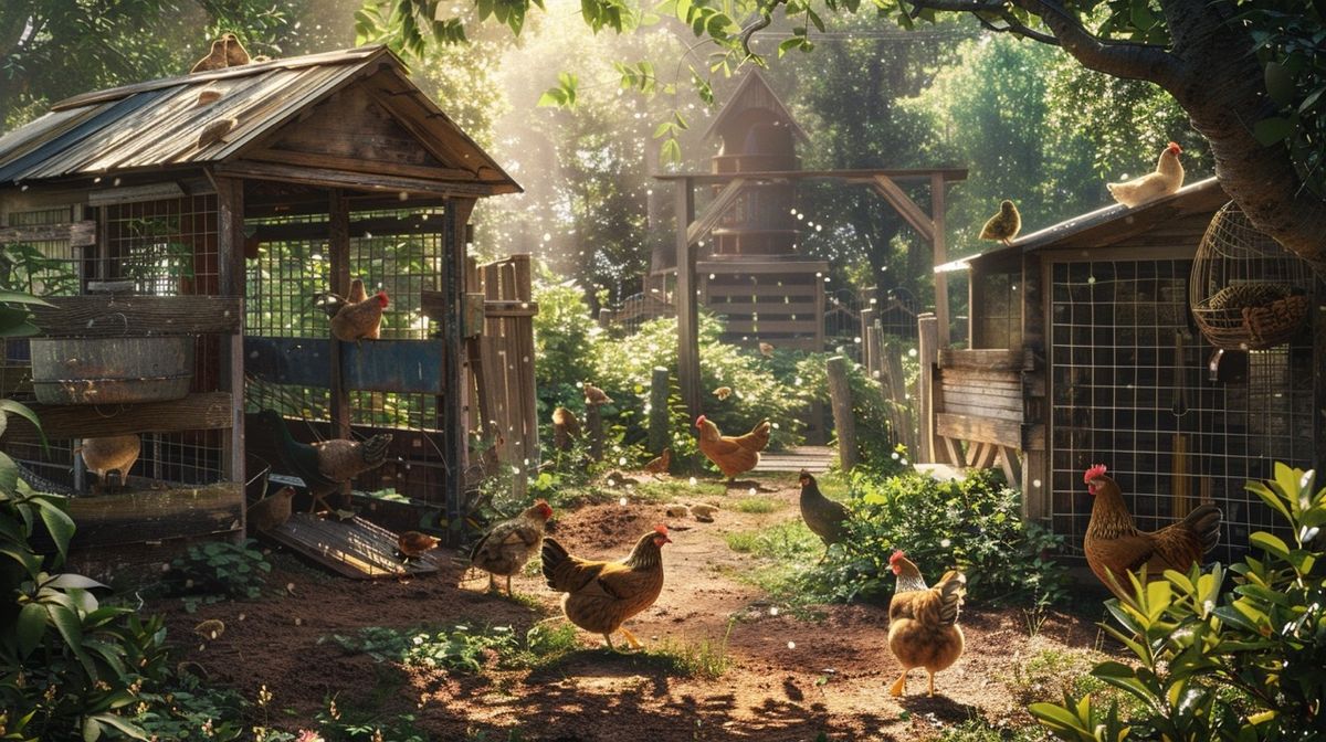 several chickens on a farm