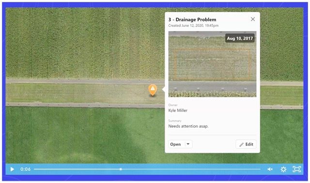 a demo from the Drone Deploy website showing a drainage problem