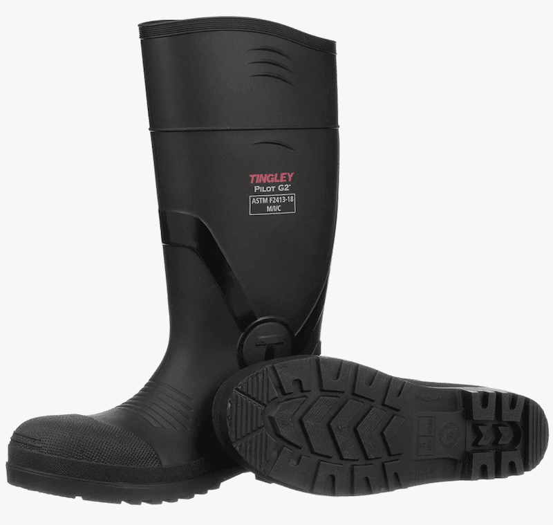 Black Tingly boots with one standing and one lying down next to it